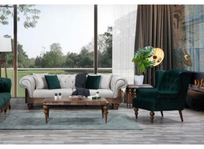 Classic sofa set 3-seater + armchair Chesterfield designer furniture
