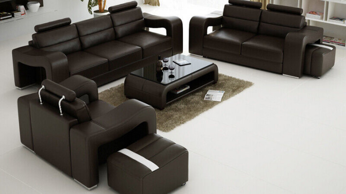 Leather Sofa Couch Living Landscape 3+2+1 Seater Suite Design Modern Sofa F3008D