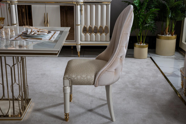 Beige Chesterfield Upholstered Chair Luxury Seating Dining Room Chair
