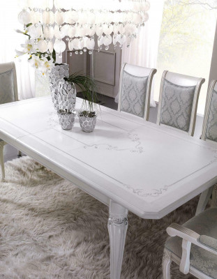 Classic dining room set table + 6 chairs suite table group chair textile