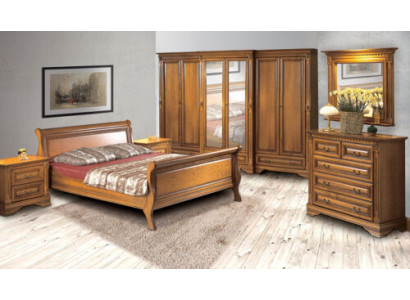 Country-style bed 3-piece set with 2 bedside tables wooden furniture bed set brown