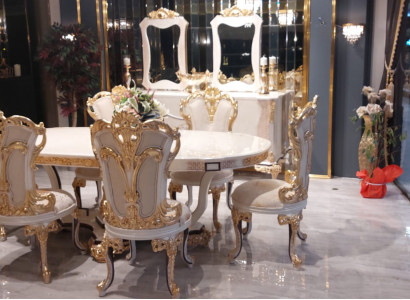 Luxury Couch Furniture Dining Table Baroque Dining Set Group Table + 6x Chair