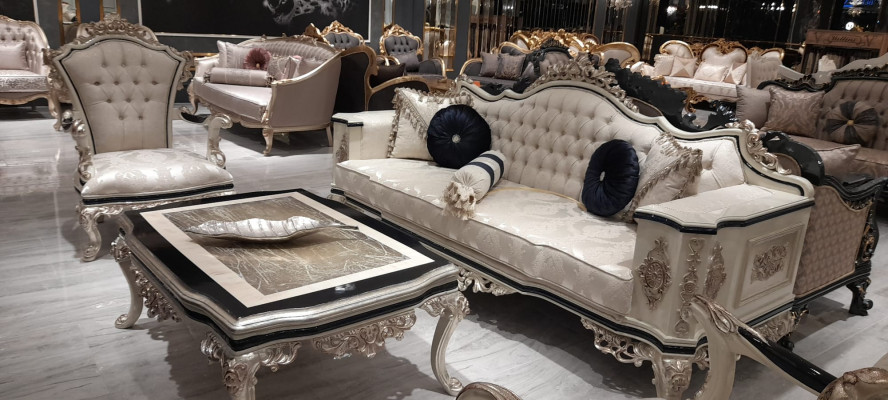 Chesterfield Sofa Set 3+1 Luxury 2-piece Fabric Sofa Living Room