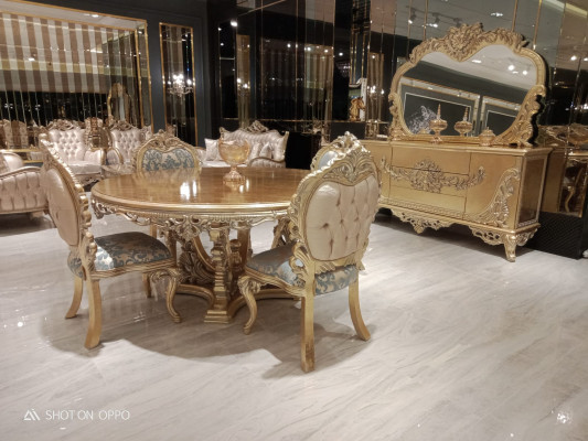 Golden round dining table set table 4x chair sideboard 6-piece new