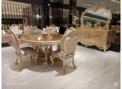 Golden round dining table set table 4x chair sideboard 6-piece new
