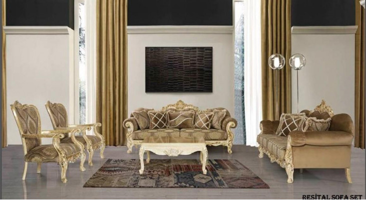 Exclusive sofa set in beige color in Baroque-Rococo style 3 + 3 + 1 + 1 + coffee table
