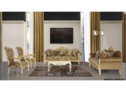 Exclusive sofa set in beige color in Baroque-Rococo style 3 + 3 + 1 + 1 + coffee table