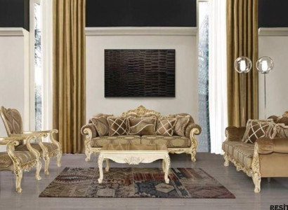 Exclusive sofa set in beige color in Baroque-Rococo style 3 + 3 + 1 + 1 + coffee table