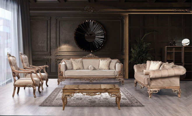 Baroque Living Room Furniture Set Couch Sofa Upholstered Suite Table 5-piece.