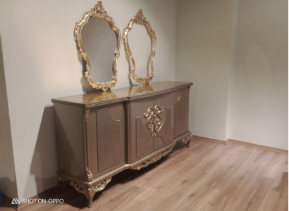 Sideboard with Mirror Taupe Brown Wood Cabinet Sideboard 2-piece
