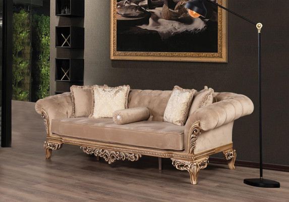 Designer sofa in light fabric cover, 3-seater + coffee table, new model for living room