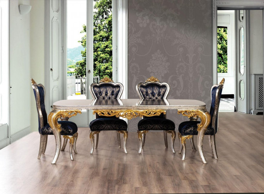 Exquisite golden dining room set with a dining table and x4 Chesterfield chairs luxury furniture