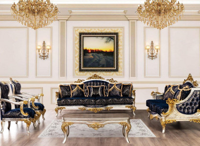 Royal Blue Couch Sofa Set Sofa Set Coffee Table Furniture 5-Piece Sofa