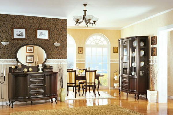 Classic dining room display cabinet, sideboard, chairs, table, Chippendale living room set, 10 pieces