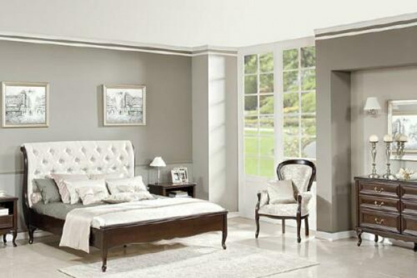Complete bedroom: bed, double bed, nightstands, chest of drawers, armchair, Chippendale Royal