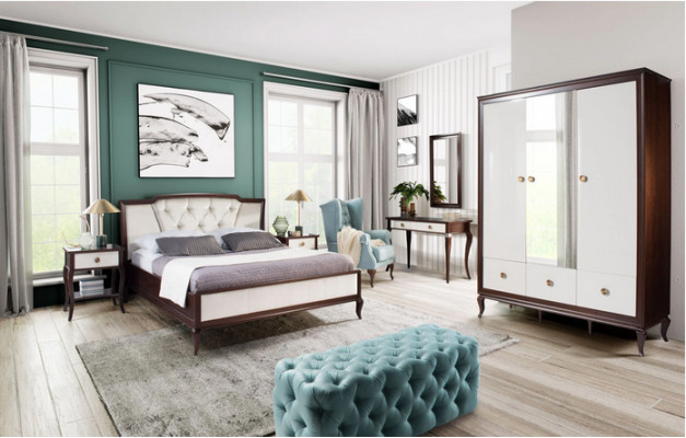 Complete Bedroom Set 4 pcs Design Bed + 2x Bedside Table + Wardrobe