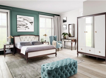 Complete Bedroom Set 4 pcs Design Bed + 2x Bedside Table + Wardrobe