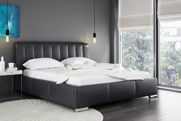 Bed, double bed, furniture, bed frame, fabric, 160x200 textile upholstered bed, gray beds.