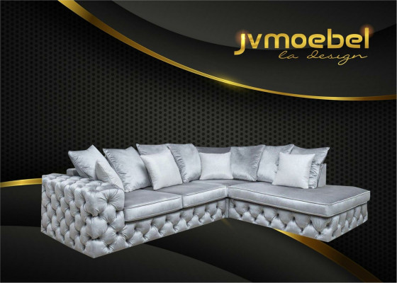 Corner sectional L-shaped sofa upholstered in textile Chesterfield set