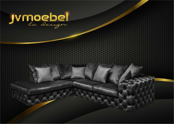 Corner sectional L-shaped sofa upholstered in textile Chesterfield set