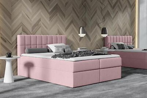 Bed pink fabric box spring bed textile design double hotel modern with storage box