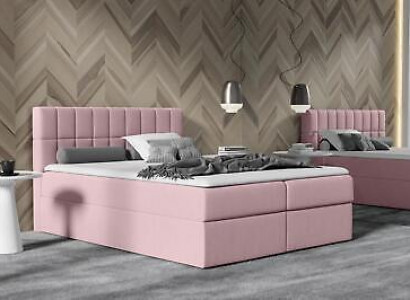 Bed pink fabric box spring bed textile design double hotel modern with storage box