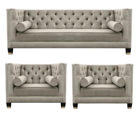 Beige Chesterfield Sofa Set Armchair Luxury Furniture Fabric Living Room New