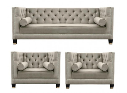 Beige Chesterfield Sofa Set Armchair Luxury Furniture Fabric Living Room New