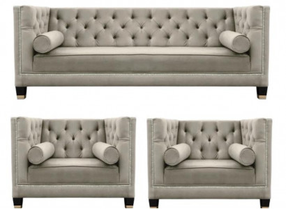 Beige Chesterfield Sofa Set Armchair Luxury Furniture Fabric Living Room New