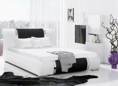 Bed bed frame double bed beds matrimonial bed upholstered bed chrome trim furniture white