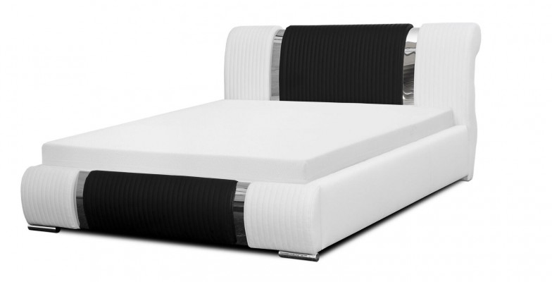 Bed bed frame double bed beds matrimonial bed upholstered bed chrome trim furniture white