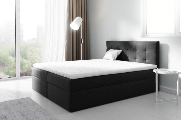 Marital bed, beds, upholstered bed, box spring bed, double bed, bed with storage box, black.