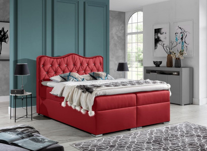 Double bed, bed, box spring bed with storage box, matrimonial bed, beds, upholstered bed, red, new