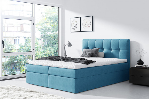 Bed, double bed, box spring bed, modern double bed, blue bedroom beds, 160x200