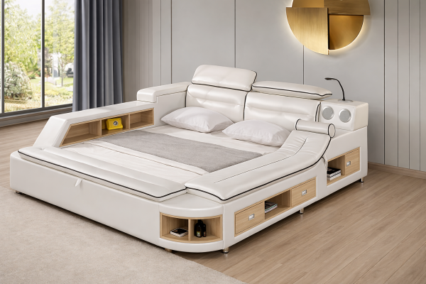 Luxury bed leather beds 180x200 multifunction bedroom lounger