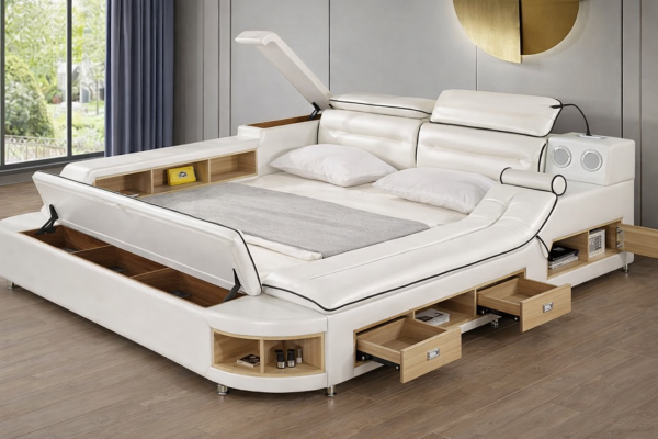 Luxury bed leather beds 180x200 multifunction bedroom lounger