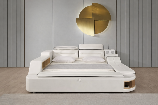 Luxury bed leather beds 180x200 multifunction bedroom lounger