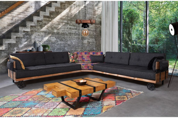 Loft Furniture Fabric Sofa Corner Couch Upholstered Corner Suite Couch Suite Textile