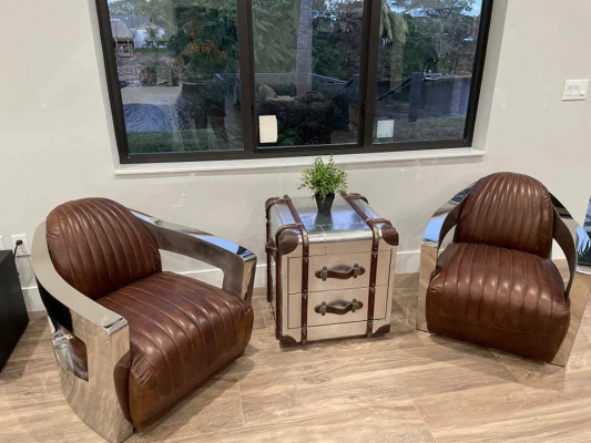 Aircraft Vintage Leather Armchair Brown Genuine Leather Retro Chair Design Club Chair