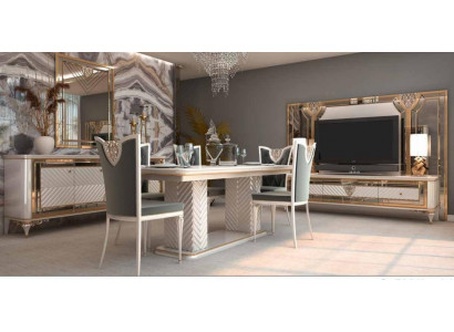 Stylish dining chair in gray and white tones with baroque design.