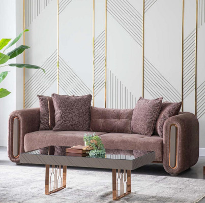 Luxury Sofa Set Brown Couch Textile Sofa Couches Upholstery Group 3+3+1