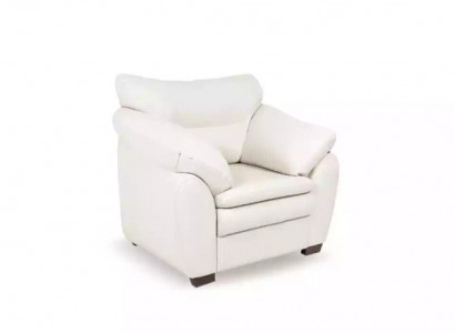 White armchair, study room furniture, office upholstered armchair, textile seat.