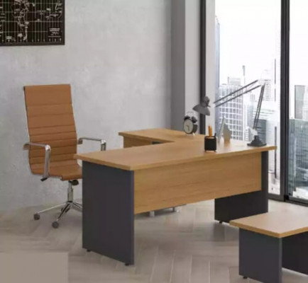 Corner desk, study design, office furniture, wood table, office