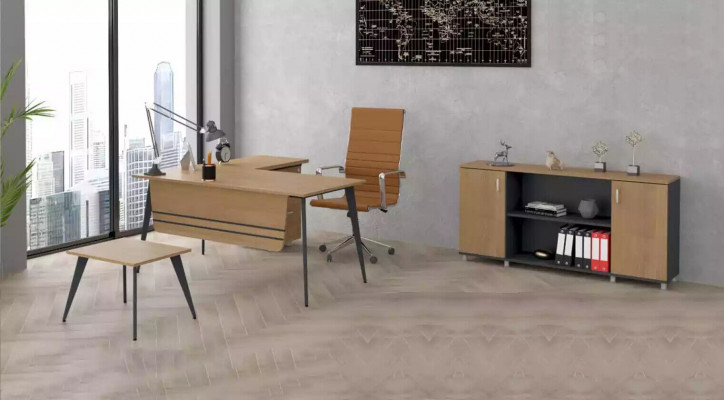 Office Set Suite Corner Desk Cabinet Study Room Complete 3-piece.