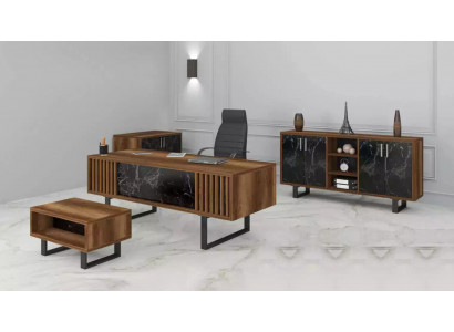 Desk office set with a marble table and office cabinet, 4-piece set.