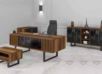 Desk office set with a marble table and office cabinet, 4-piece set.