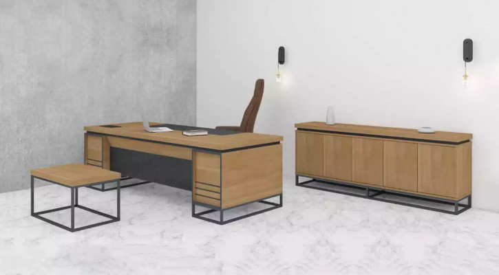 Brown Office Furniture Set Study Desk 3-piece Set