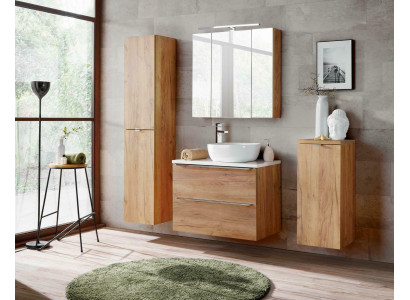 Design bathroom furniture set, 4-piece suite with cabinet and washbasin.