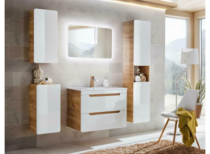 Design bathroom furniture, bathroom set, cabinet, washbasin, decor, lighting.