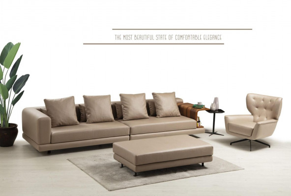 Upholstered sofa set four-seater armchair beige sofa 2-piece faux leather